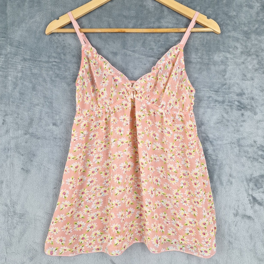 Womens Top Small Pink Babydoll Y2K Floral Coquette Fairy Cami Feminine Dainty